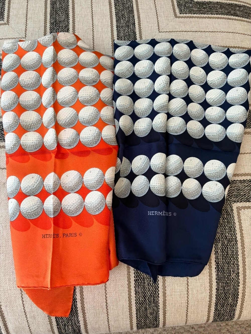 2 Hermes Scarves 1966 BALLES de GOLF Ball Vauzelles PGA LIV Carre 100% Silk NWOT
